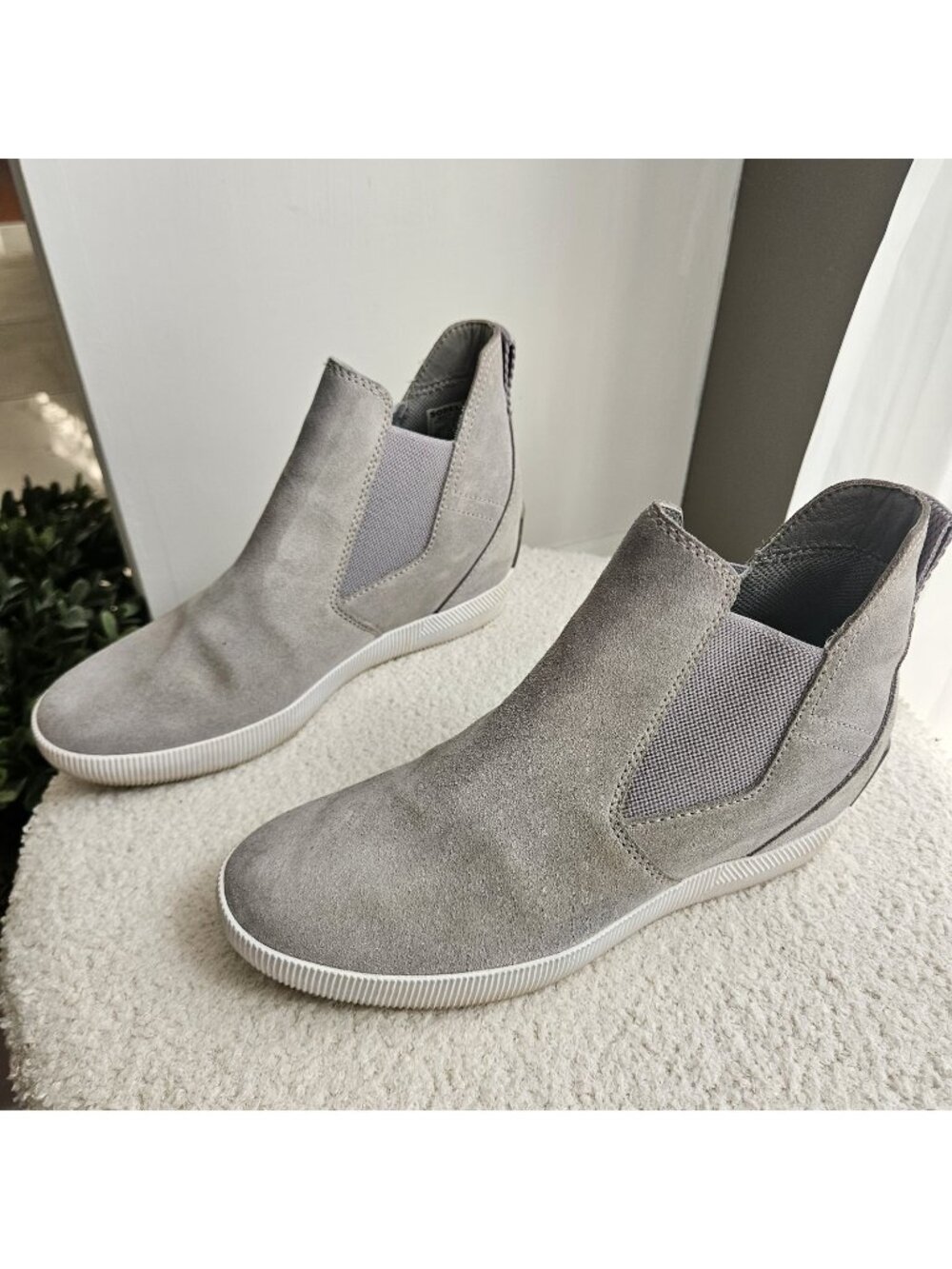 Sorel Out N About Slip On Wedge II Bootie Gray Suede Ankle Boots Womens 6.5